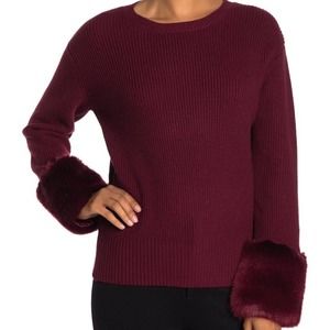 Love Token Wine Faux Fur Cuff Knit Sweater Size S